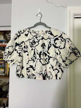A New Day Women's Floral Print Puff Short Sleeve Crop Top